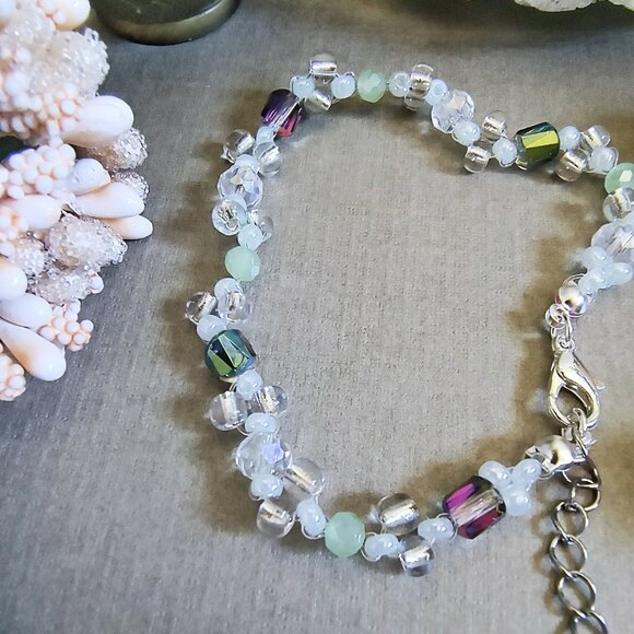 Beaded Bracelet Aqua Mint Green, Dainty Stainless Steel Non-Tarnish Accessory - Picture 6 of 8